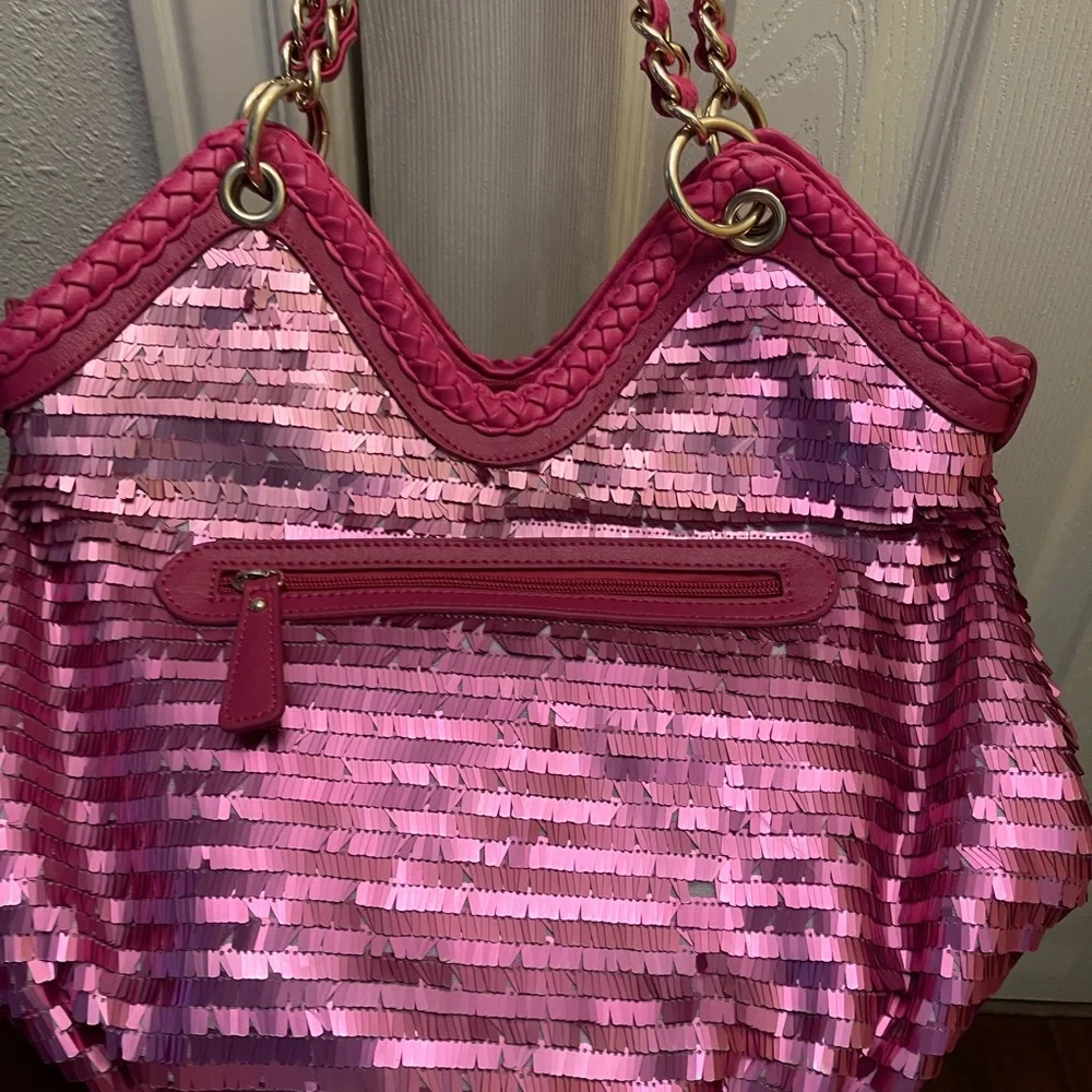 Y2K Sharif Magenta Pink Sequins and Leather flower purse
